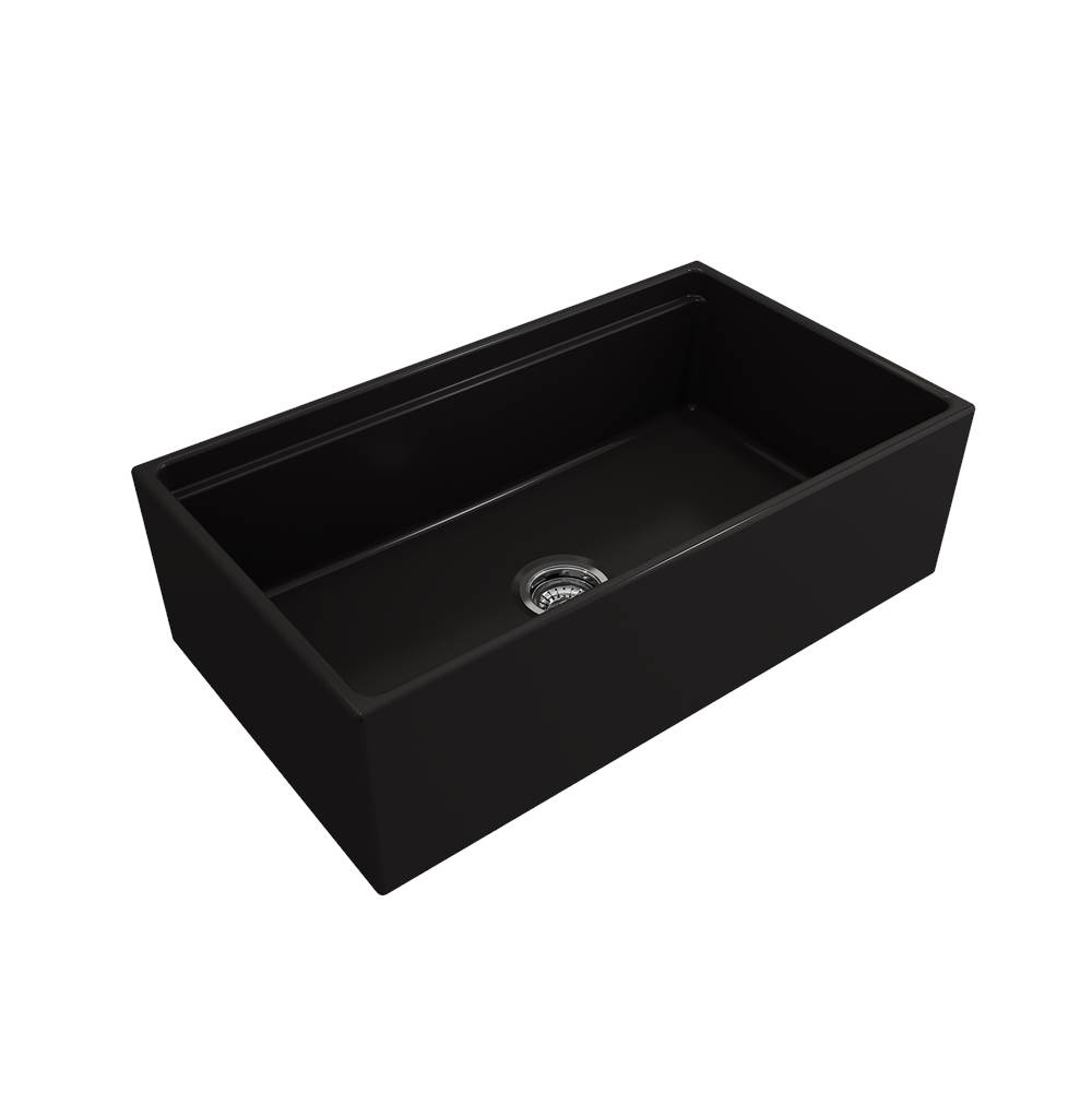 BOCCHI Contempo Step-Rim Apron Front Fireclay 33 in. Single Bowl Kitchen Sink with Integrated Work Station & Accessories in Matte Black