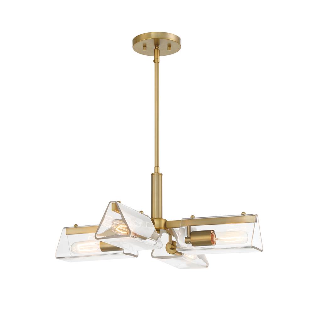 Designers Fountain Latitude 24 in. 4-Light Brushed Gold Modern Chandelier with Clear Glass Shades