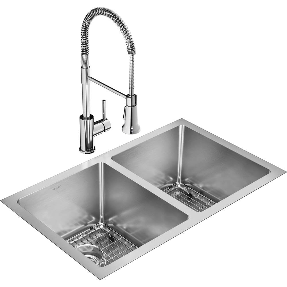 Elkay Crosstown 16 Gauge Stainless Steel, 30-3/4'' x 18-1/2'' x 10'' Equal Double Bowl Undermount Sink Kit with Faucet