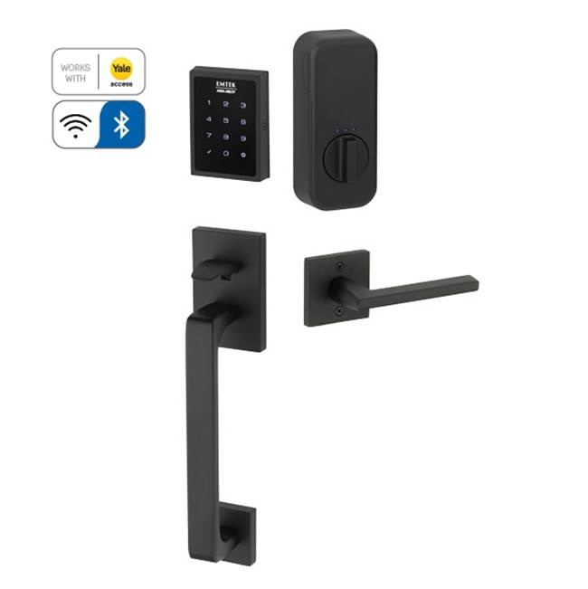 Emtek Electronic EMPowered Motorized Touchscreen Keypad Smart Lock Entry Set with Baden Grip - works with Yale Access, Poseidon Lever, LH, US19