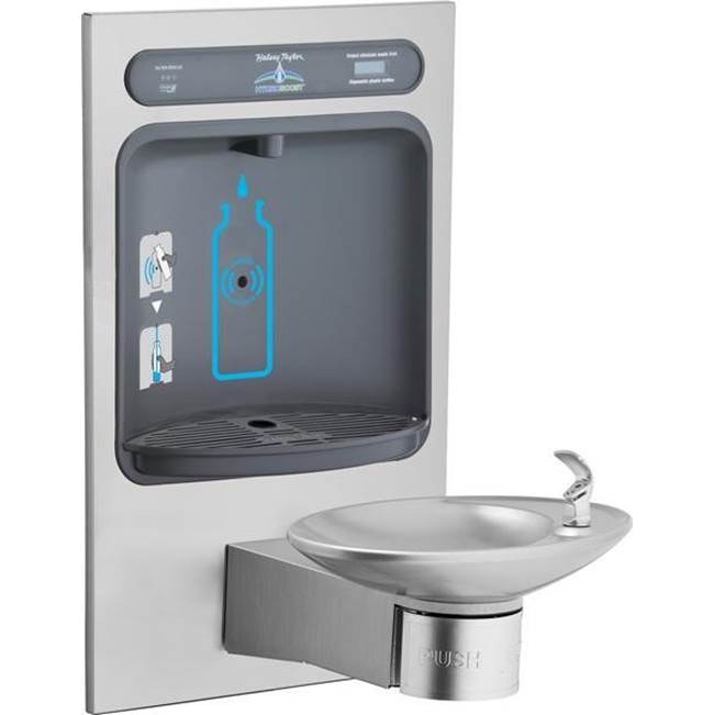 Halsey Taylor HydroBoost Bottle Filling Station, and Integral OVL-II Fountain, Filtered Non-Refrigerated Stainless