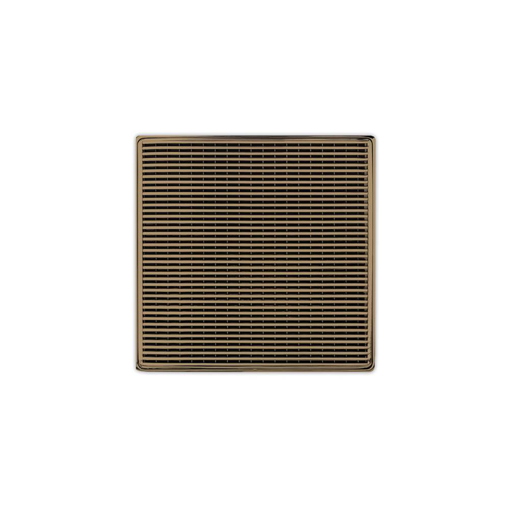 Infinity Drain 5'' x 5'' WD 5 High Flow Complete Kit with Wedge Wire Pattern Decorative Plate in Satin Bronze with PVC Drain Body, 3'' Outlet