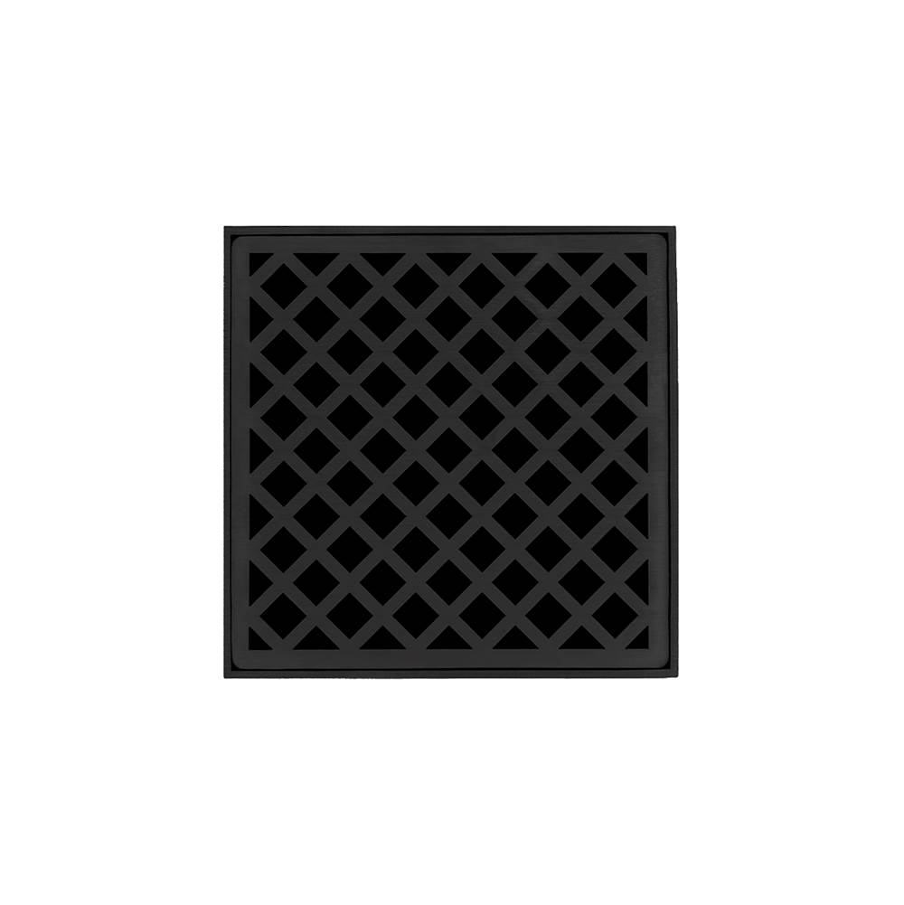 Infinity Drain 5'' x 5'' XD 5 High Flow Complete Kit with Criss-Cross Pattern Decorative Plate in Matte Black with PVC Drain Body, 3'' Outlet