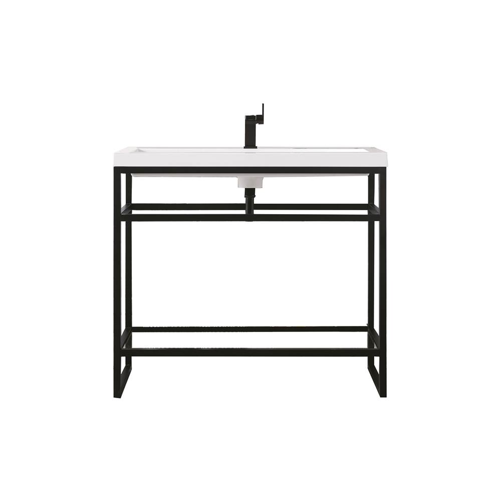 James Martin Vanities Boston 39.5'' Stainless Steel Sink Console, Matte Black w/ White Glossy Composite Countertop