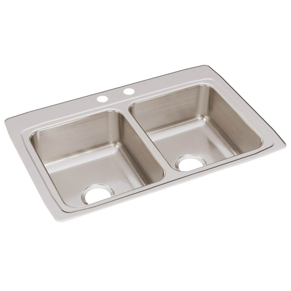 Just Manufacturing Stainless Steel 33'' x 22'' x 8-1/8'' 2-Hole Equal Double Bowl Drop-in Sink