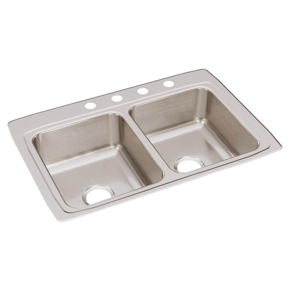 Just Manufacturing Stainless Steel 33'' x 22'' x 8-1/8'' 4-Hole Equal Double Bowl Drop-in Sink