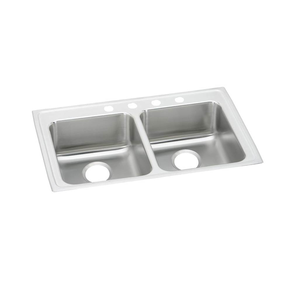 Just Manufacturing Stainless Steel 33'' x 19-1/2'' x 4-1/2'' 1-Hole Equal Double Bowl Drop-in ADA Sink