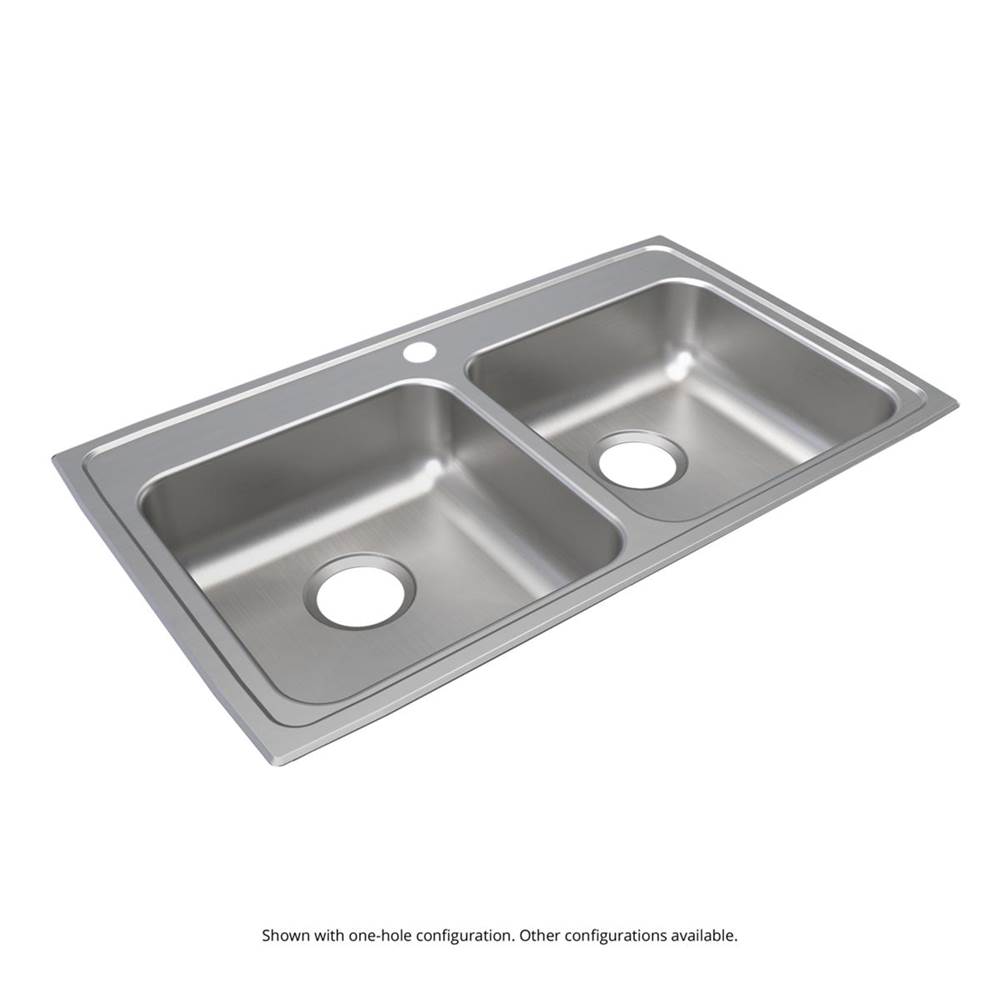 Just Manufacturing Stainless Steel 33'' x 19-1/2'' x 5-1/2'' 0-Hole Equal Double Bowl Drop-in ADA Sink