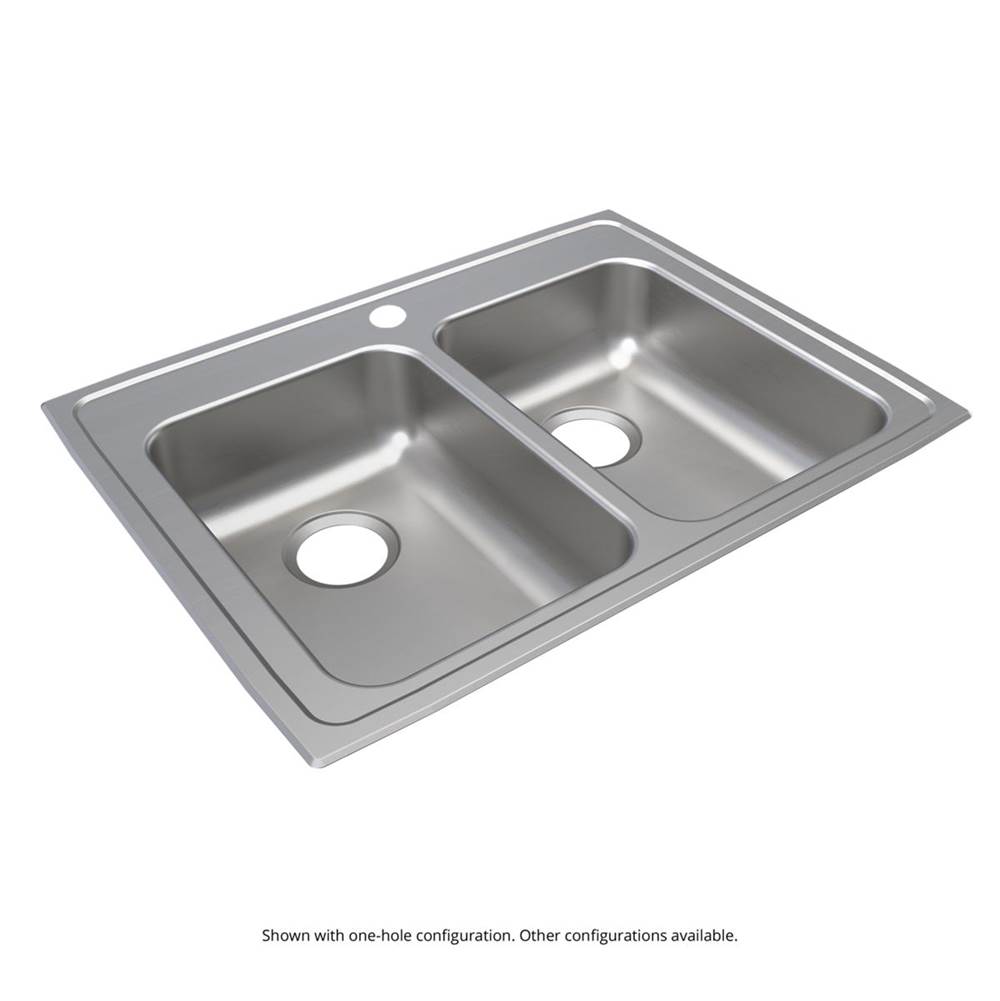 Just Manufacturing Stainless Steel 29'' x 22'' x 4-1/2'' 3-Hole Equal Double Bowl Drop-in ADA Sink