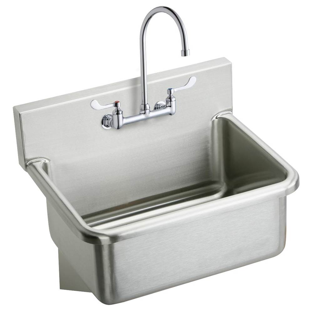 Just Manufacturing Stainless Steel 25'' x 19-1/2'' x 10-1/2'' Wall Hung Single Bowl Hand Wash Sink Kit w/Faucet and Drain