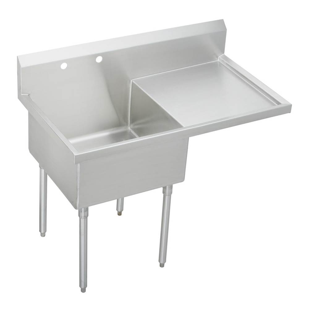 Just Manufacturing Stainless Steel 55-1/2'' x 27-1/2'' x 14'' Floor Mount Single Compartment 2-Hole Scullery Sink w/Right Drainboard