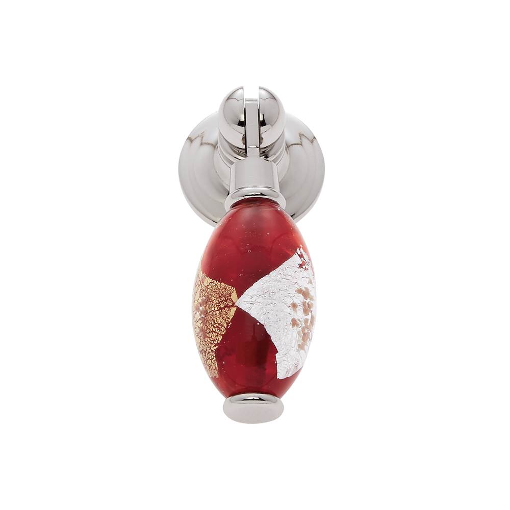 JVJ Hardware Murano Collection Polished Nickel Finish 30 mm Red w/Gold and Silver Pendant Drop Pull, Composition Glass and Solid Brass