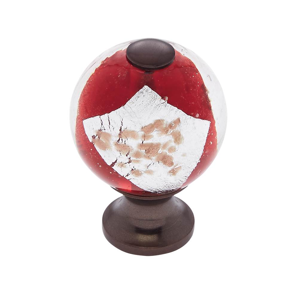 JVJ Hardware Murano Collection Old World Bronze Finish 30 mm Red w/Gold and Silver Round Glass Knob, Composition Glass and Solid Brass