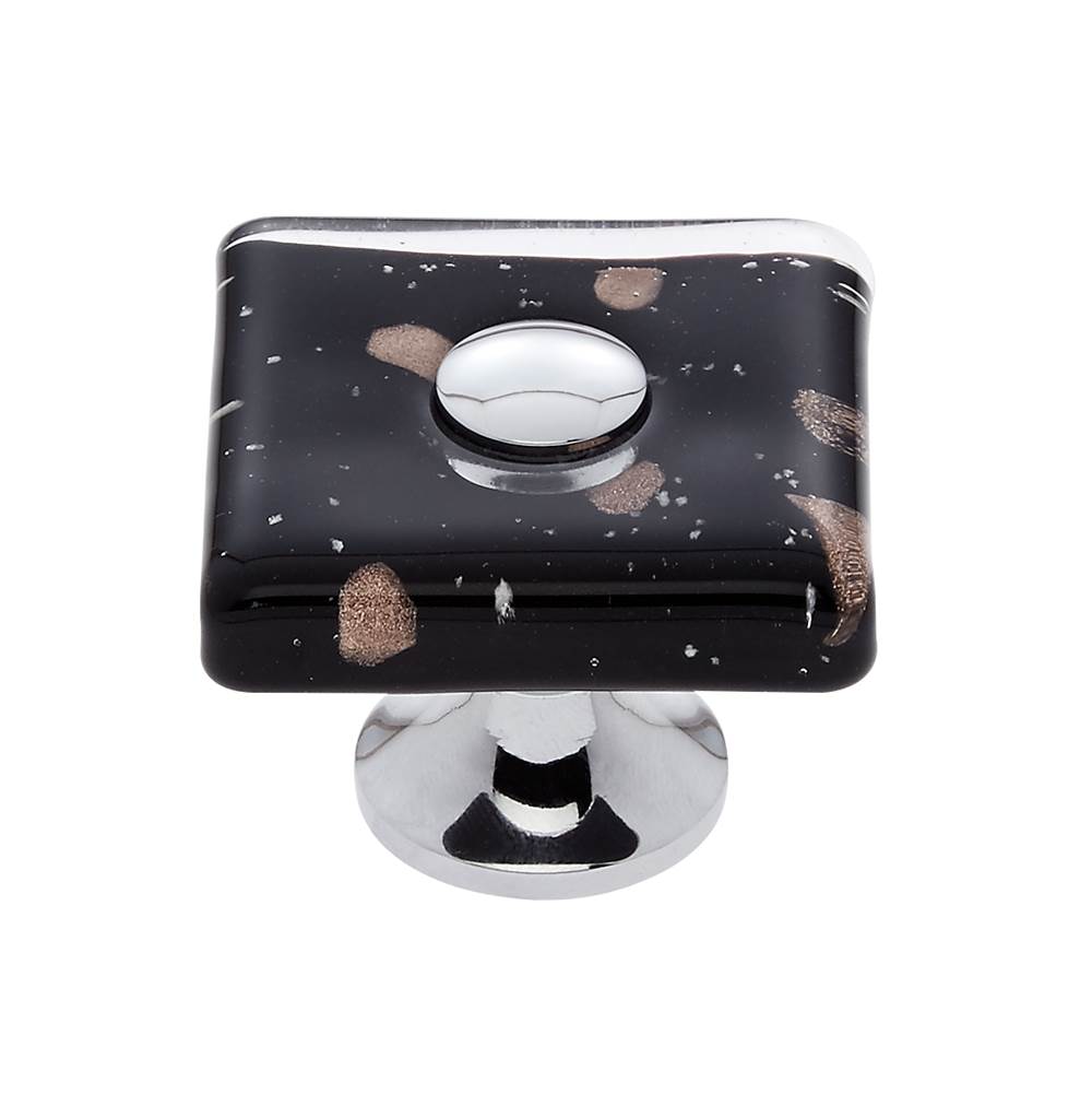 JVJ Hardware Murano Collection Polished Chrome Finish 35 mm Black w/Copper Flecks Flat Square Glass Knob, Composition Glass and Solid Brass