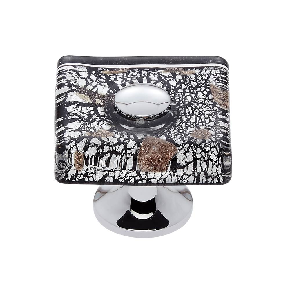 JVJ Hardware Murano Collection Polished Chrome Finish 35 mm Clear w/Black Lines and Copper Flat Square Glass Knob, Composition Glass and Solid Brass