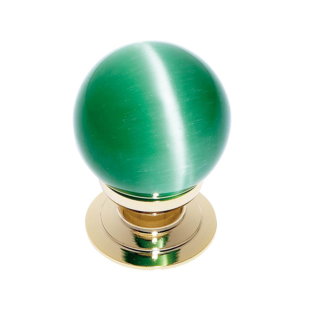 JVJ Hardware Cat''s Eye Collection 24K Gold Plated Finish Cat''s Eye Glass Green 30 mm Smooth Knob, Composition Glass and Solid Brass