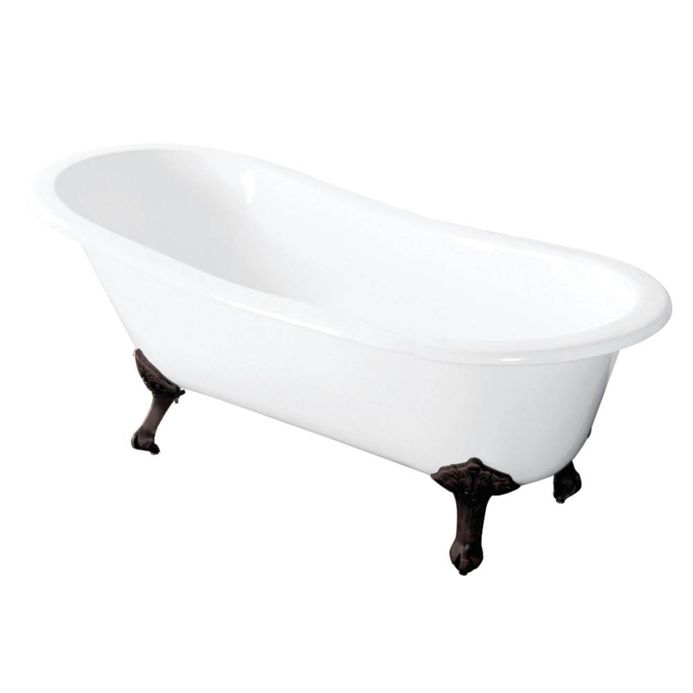 Kingston Brass Aqua Eden 57-Inch Cast Iron Slipper Clawfoot Tub without Faucet Drillings, White/Oil Rubbed Bronze