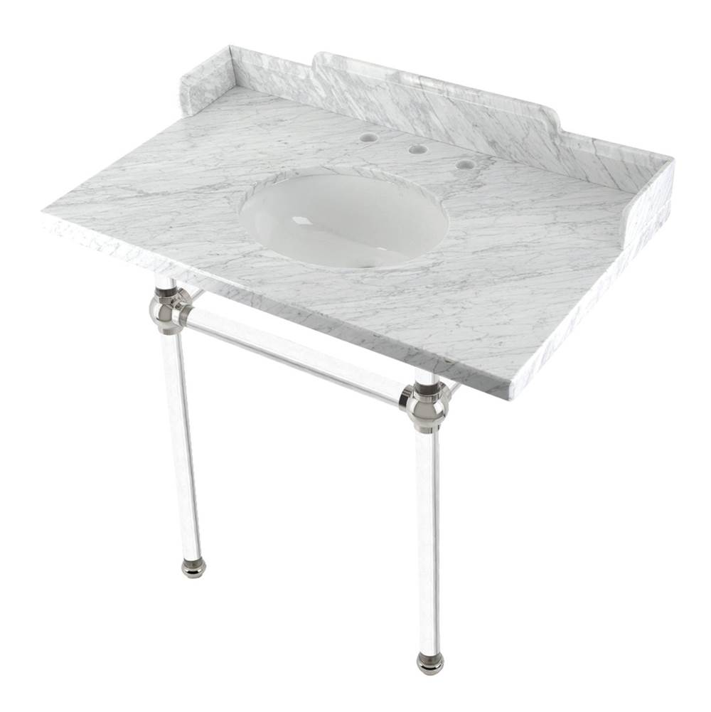 Kingston Brass Kingston Brass LMS36MA6 Pemberton 36'' Carrara Marble Console Sink with Acrylic Legs, Marble White/Polished Nickel