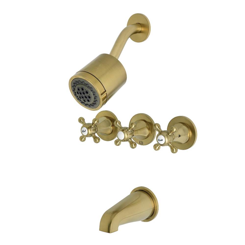 Kingston Brass Metropolitan Three-Handle Tub and Shower Faucet, Brushed Brass