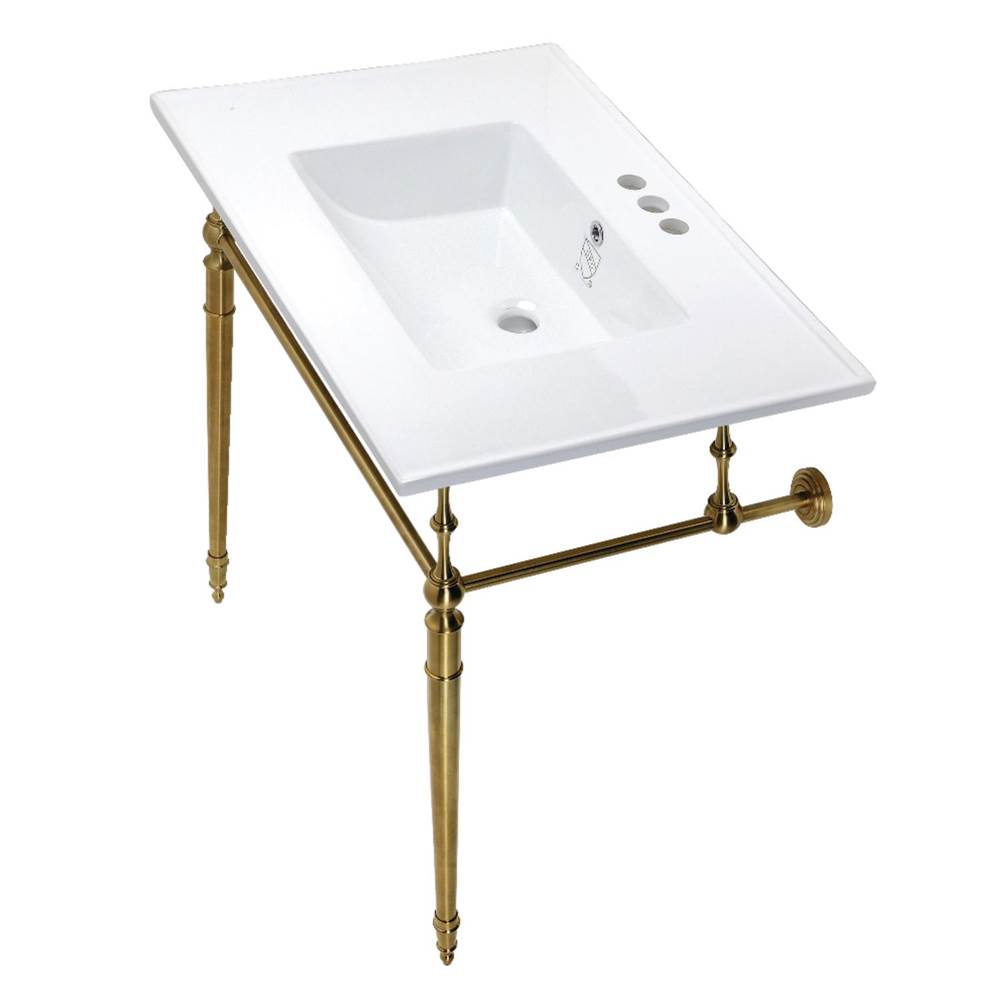 Kingston Brass Edwardian 31'' Console Sink with Brass Legs (4-Inch, 3 Hole), White/Brushed Brass