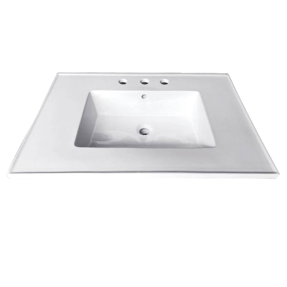Kingston Brass Fauceture Continental 25-Inch Ceramic Vanity Top, 4-Inch, 3-Hole, White