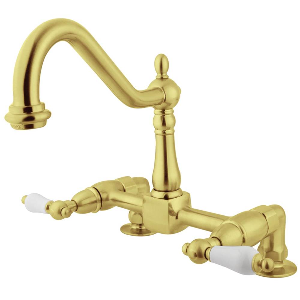 Kingston Brass Heritage Two-Handle Bridge Kitchen Faucet, Polished Brass