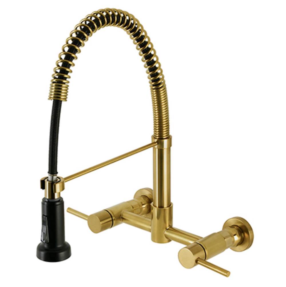 Kingston Brass Gourmetier Concord 2-Handle Wall Mount Pull-Down Kitchen Faucet, Brushed Brass