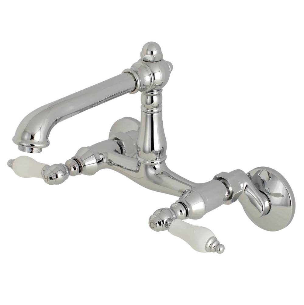 Kingston Brass English Country 6-Inch Adjustable Center Wall Mount Kitchen Faucet, Polished Chrome
