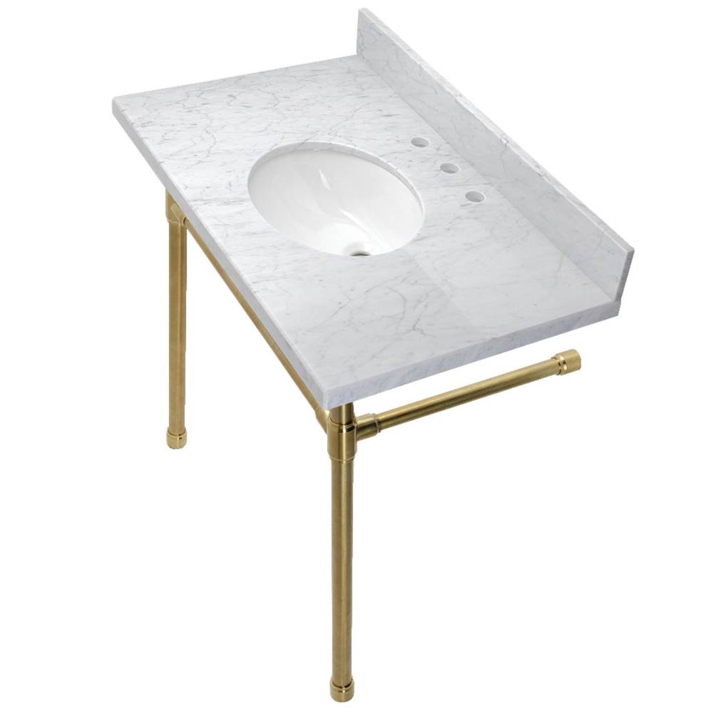 Kingston Brass Dreyfuss 36'' Carrara Marble Vanity Top with Stainless Steel Legs, Marble White/Brushed Brass
