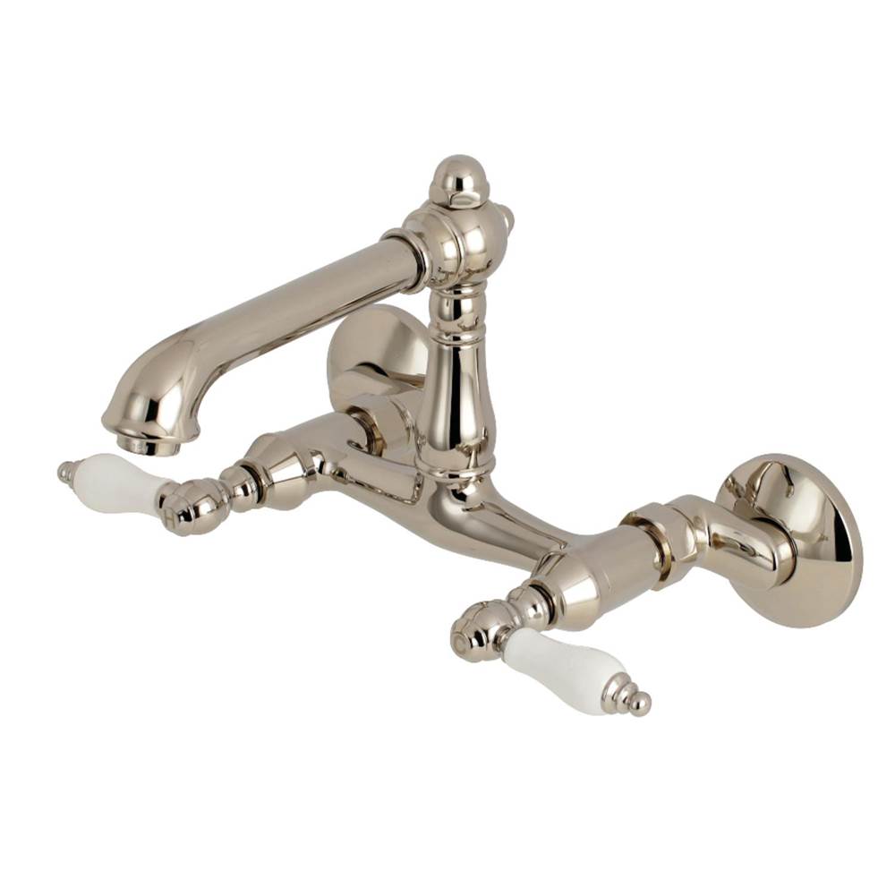 Kingston Brass English Country 6-Inch Adjustable Center Wall Mount Kitchen Faucet, Polished Nickel