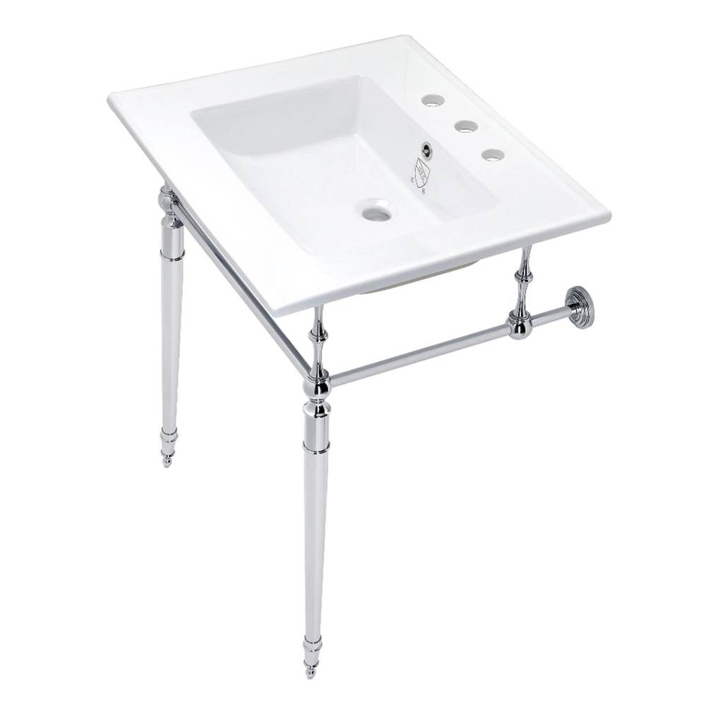 Kingston Brass Edwardian 25-Inch Console Sink with Brass Legs (8-Inch, 3 Hole), White/Polished Chrome