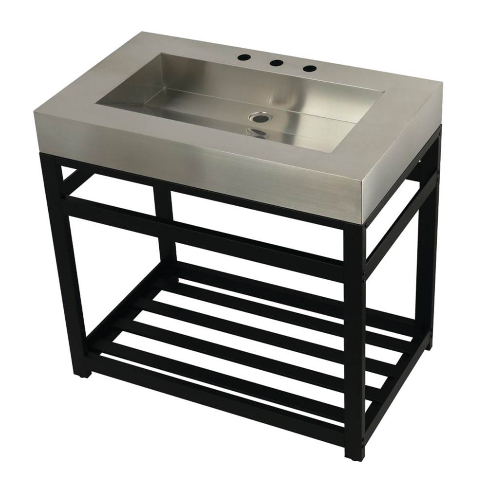 Kingston Brass Fauceture 37'' Stainless Steel Sink with Steel Console Sink Base, Brushed/Matte Black