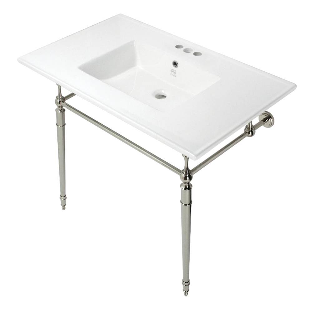 Kingston Brass Edwardian 37-Inch Console Sink with Brass Legs (4-Inch, 3 Hole), White/Polished Nickel