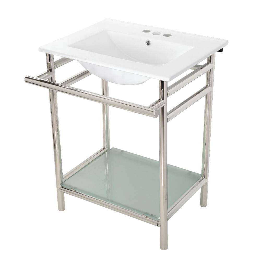 Kingston Brass 24-Inch Ceramic Console Sink (4-Inch, 3-Hole), White/Polished Nickel