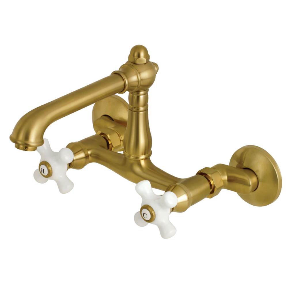 Kingston Brass English Country 6-Inch Adjustable Center Wall Mount Kitchen Faucet, Brushed Brass