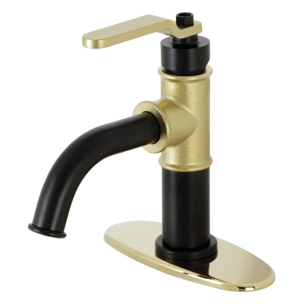 Kingston Brass Whitaker Single-Handle Bathroom Faucet with Push Pop-Up, Matte Black/Polished Brass