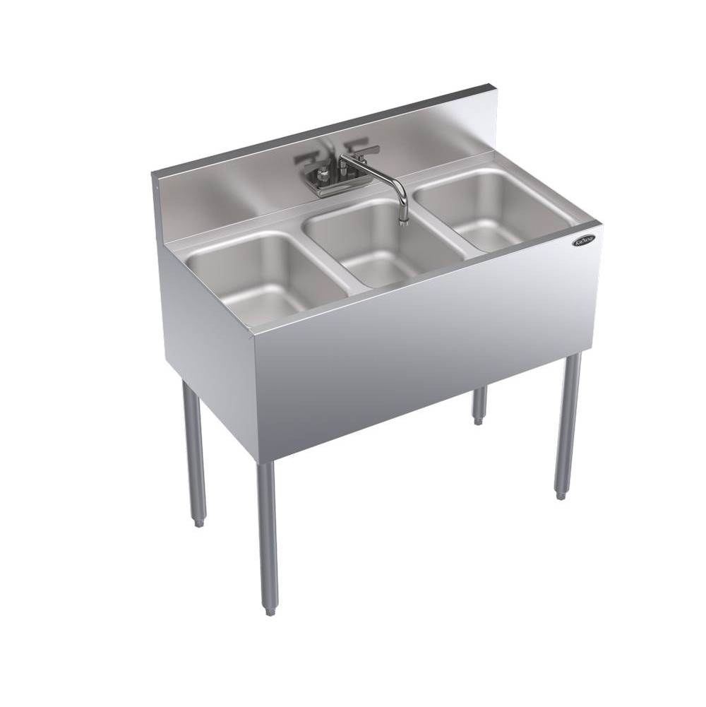 Krowne Krowne Royal Series 3''W X 19''D Three Compartment Bar Sink, Royal Series Faucet And Drains Included