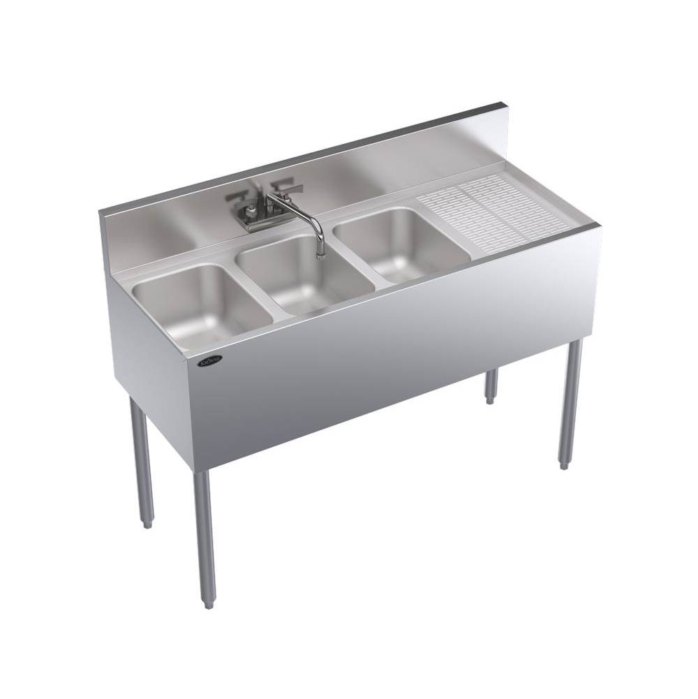 Krowne Krowne Royal Series 4''W X 19''D Three Compartment Bar Sink, Royal Fct and Drains Included