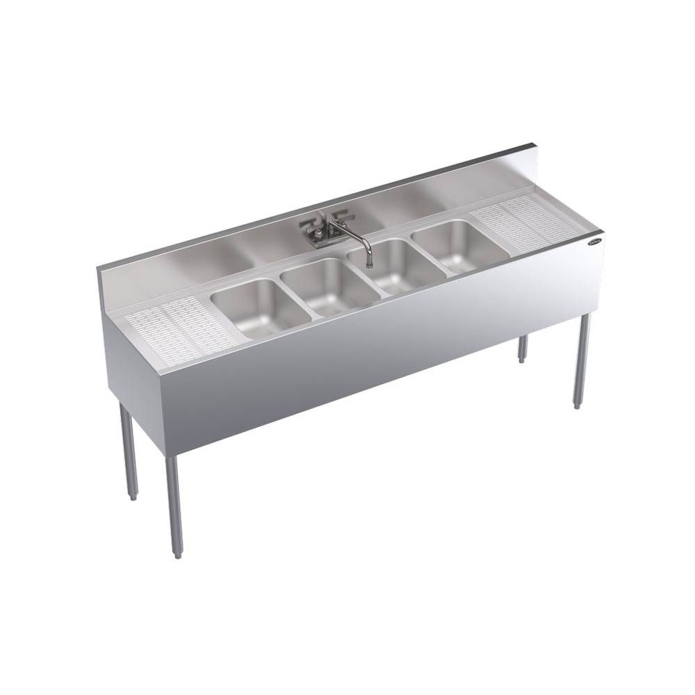 Krowne Krowne Royal Series 6''W X 19''D Four Compartment Bar Sink, Royal Faucet And Drains Included