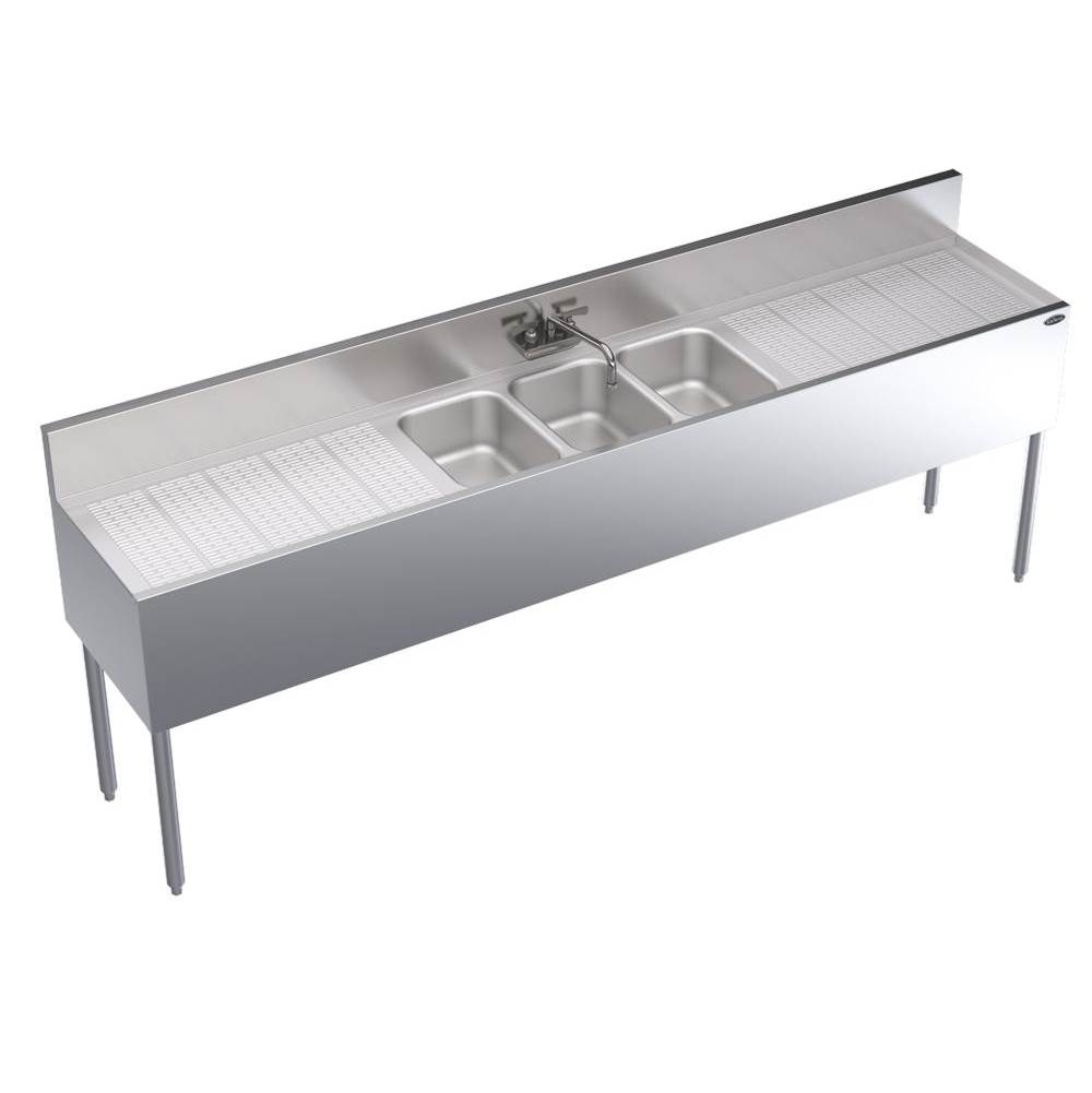 Krowne Krowne Royal Series 8''W X 19''D Three Compartment Bar Sink, Royal Faucet And Drains Included