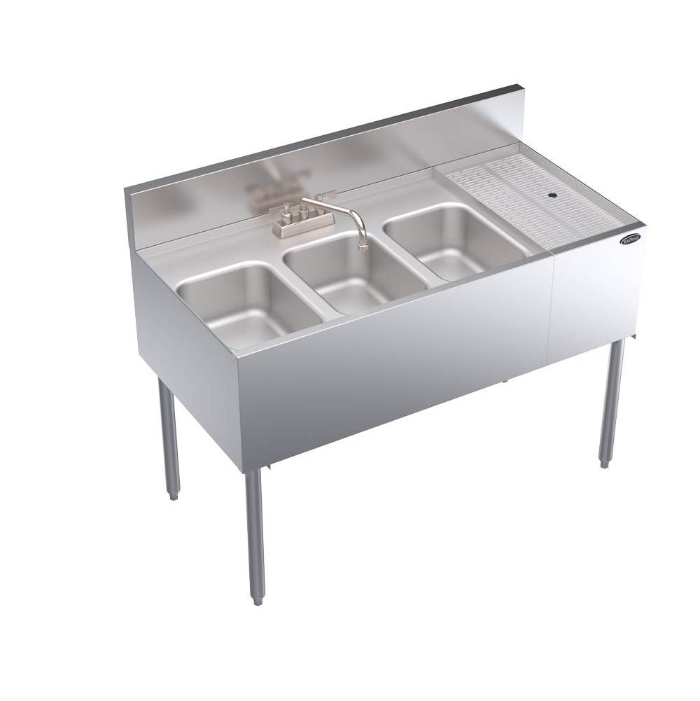 Krowne Krowne Royal 2400 Series, 48'' Three Compartment Underbar Sink With Bowls On Left. 24'' Deep