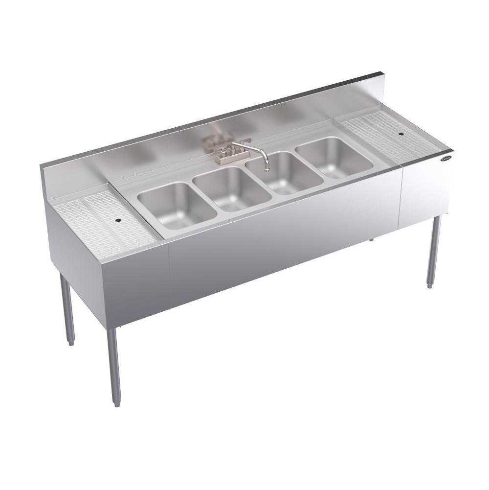 Krowne Royal Series 24'' X 72'' Four Compartment Bar Sink (12'' Drainboards On Left And Right)