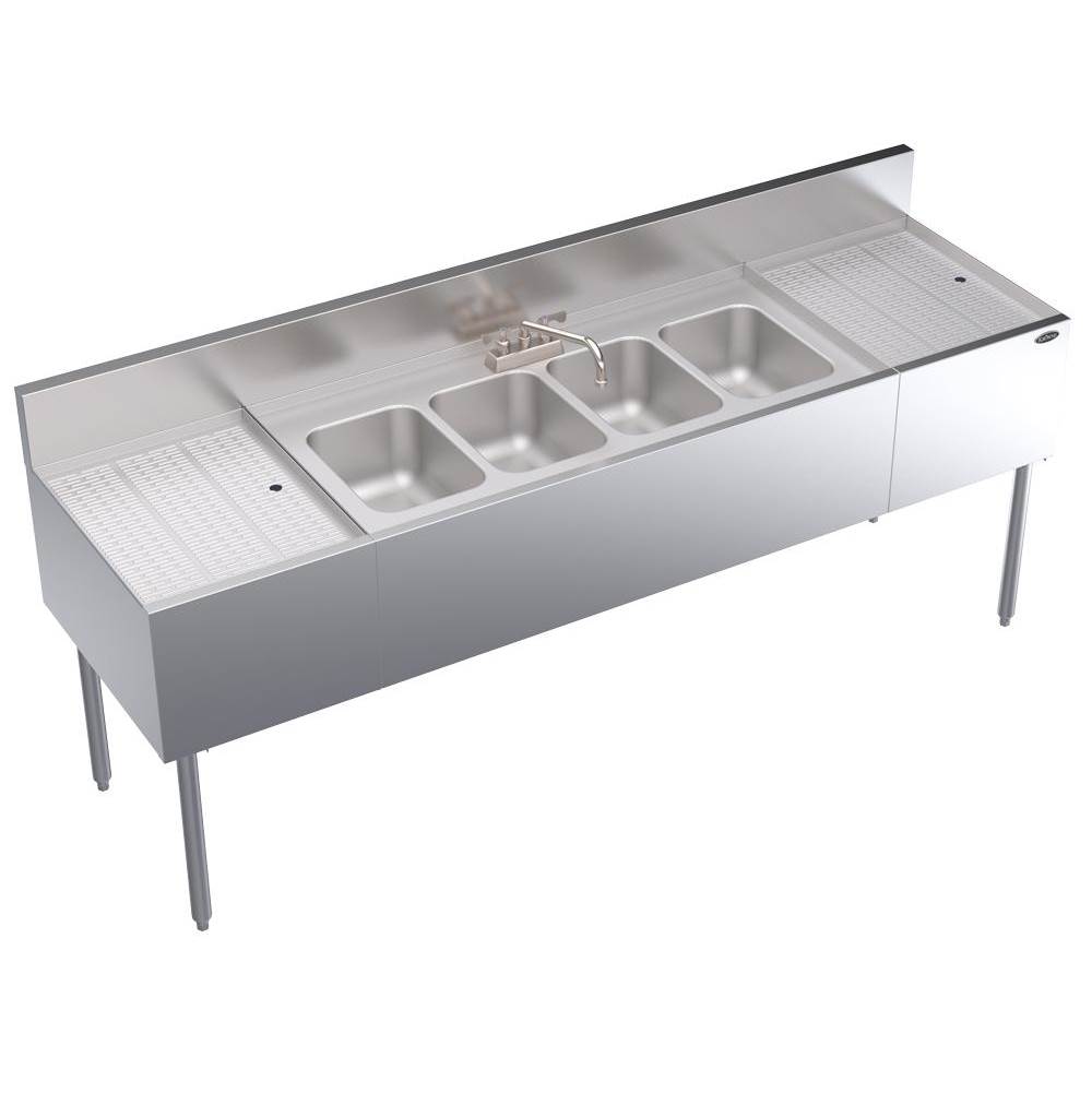 Krowne Royal Series 24'' X 84'' Four Compartment Bar Sink (18'' Drainboards On Left And Right)