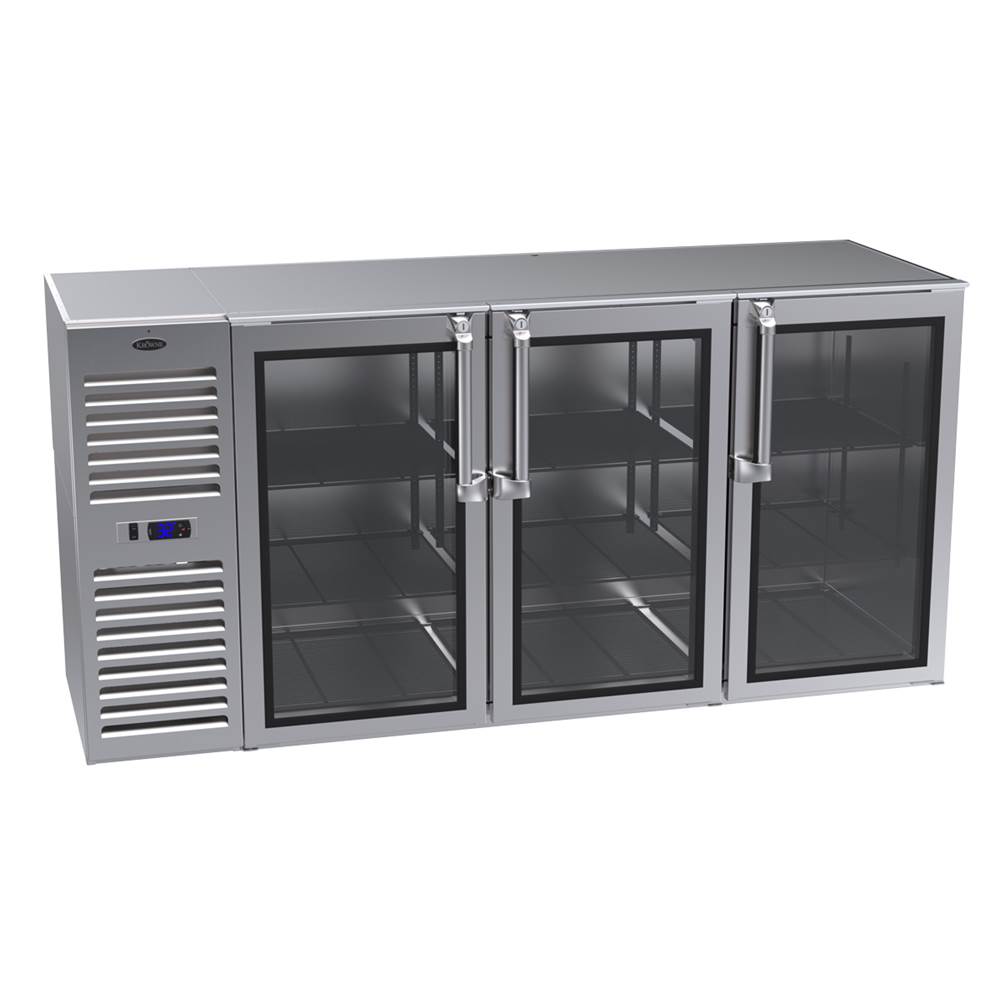 Krowne 72'' Self Contained Left Cabinet Narrow Door Backbar Cooler With A Right Left Right Ss Glass Door