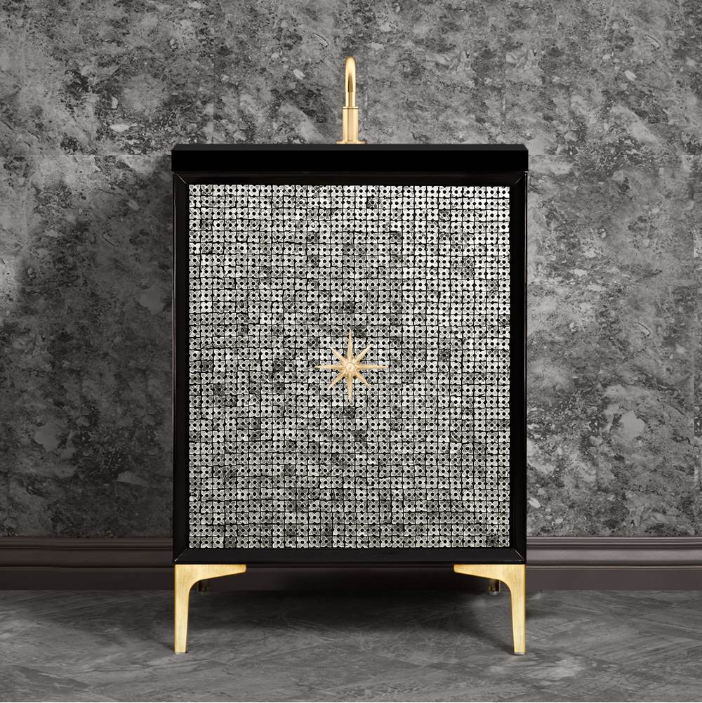 Linkasink Mother of Pearl with 3'' Satin Brass Star Hardware, 24'' Wide Vanity, Black, 24'' x 22'' x 33.5'' (without vanity top)
