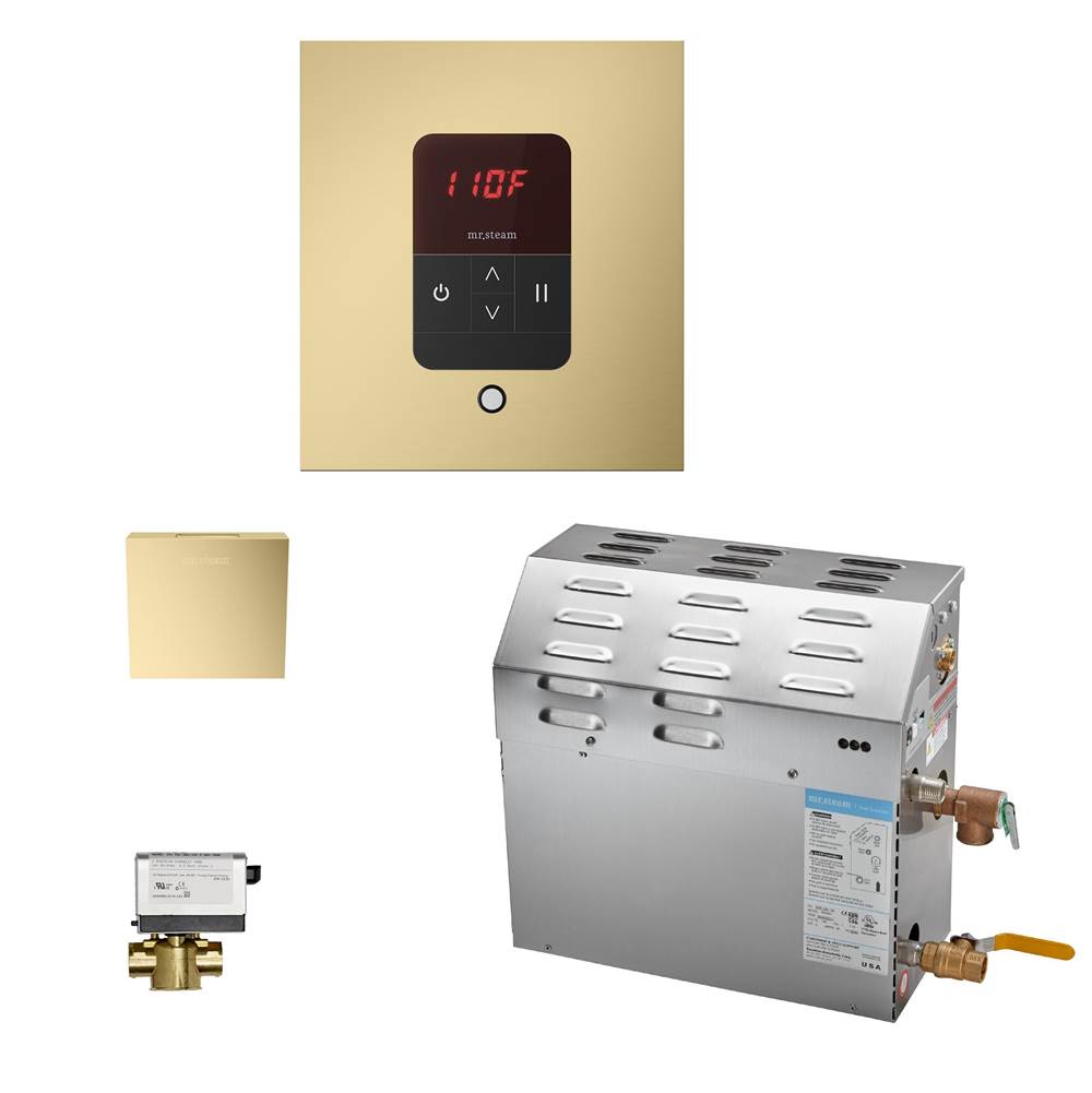 Mr. Steam MS (iTempo) 9 kW (9000 W) Steam Shower Generator Package with iTempo Control in Square Satin Brass
