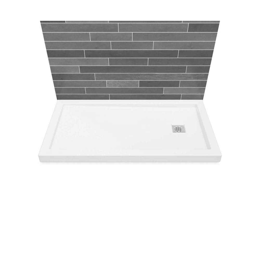 Maax B3Square 6032 Acrylic Wall Mounted Shower Base in White with Right-Hand Drain