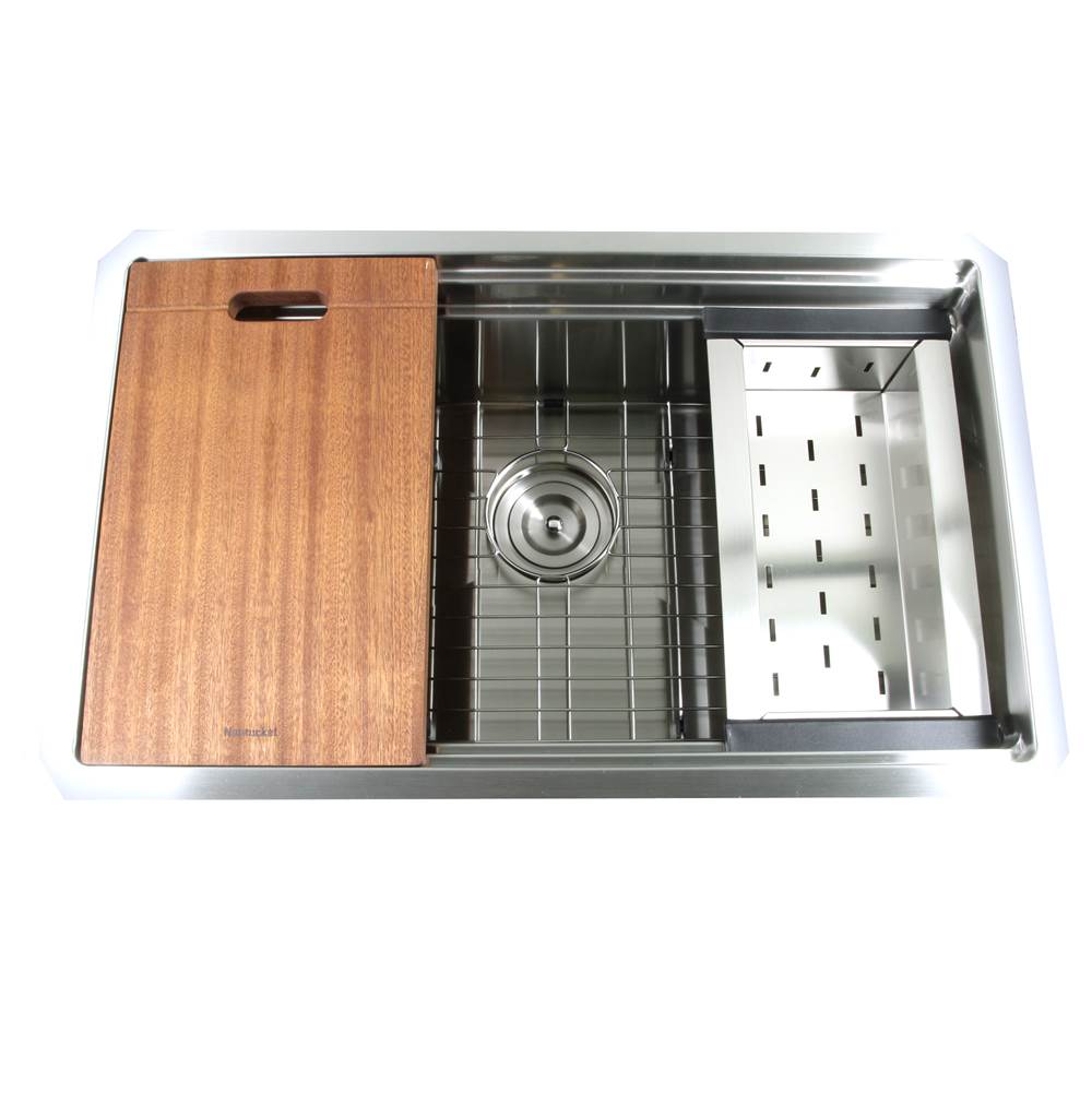 Nantucket Sinks 16 Gauge 304 Stainless Small Radius Rectangle Undermount Sink With drain grid colander and cutting board