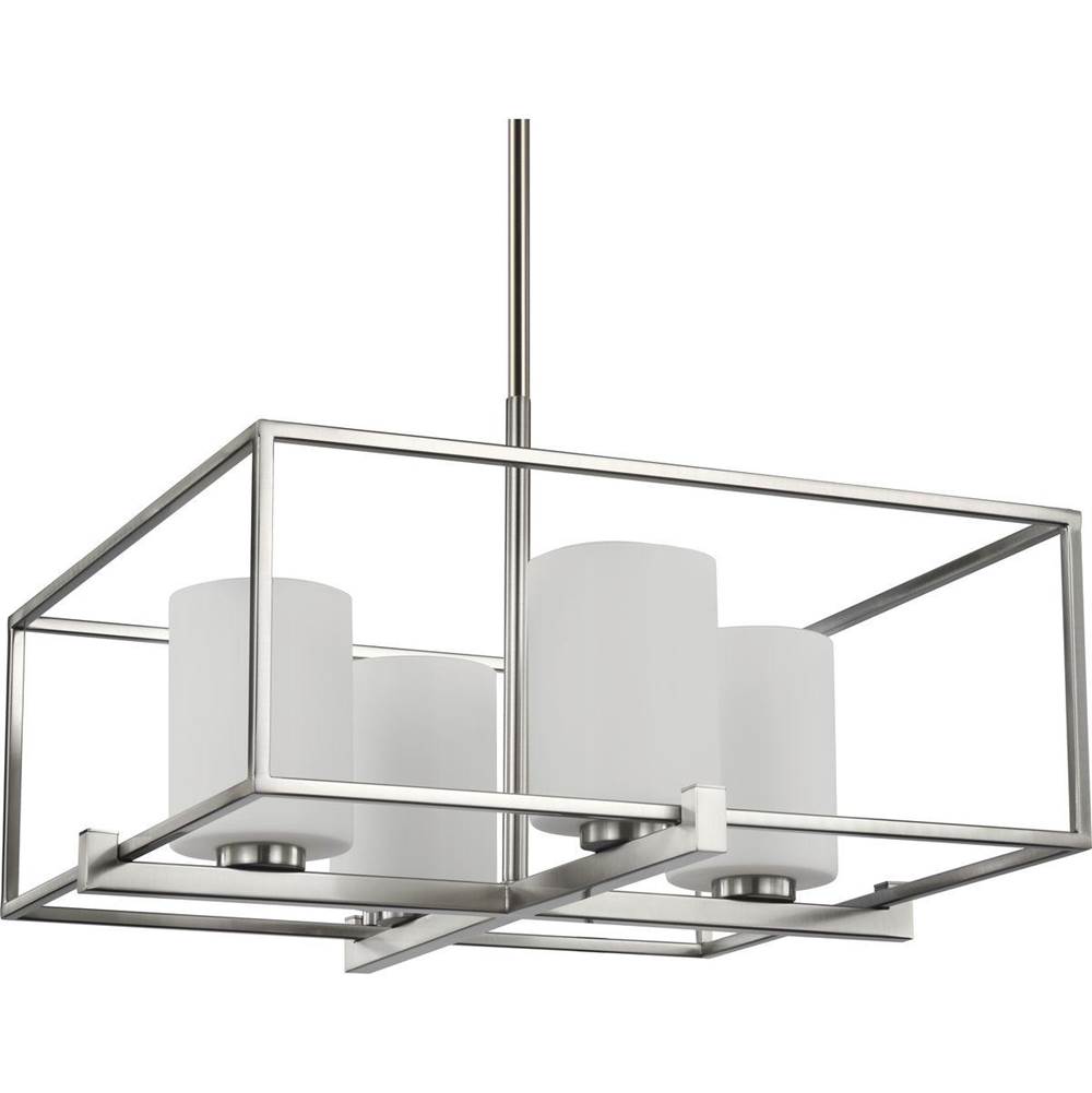 Progress Lighting Chadwick Collection Four-Light Brushed Nickel Etched Opal Glass Modern Chandelier Light