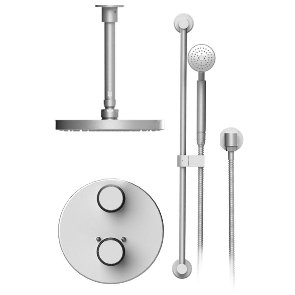 Rubinet Temperature Control Shower With Two Way Diverter & Shut-Off, Hand Held Shower, Bar, Integral Supply & Fixed Shower Head & Arm, 8'' Ceiling Mount, Trim
